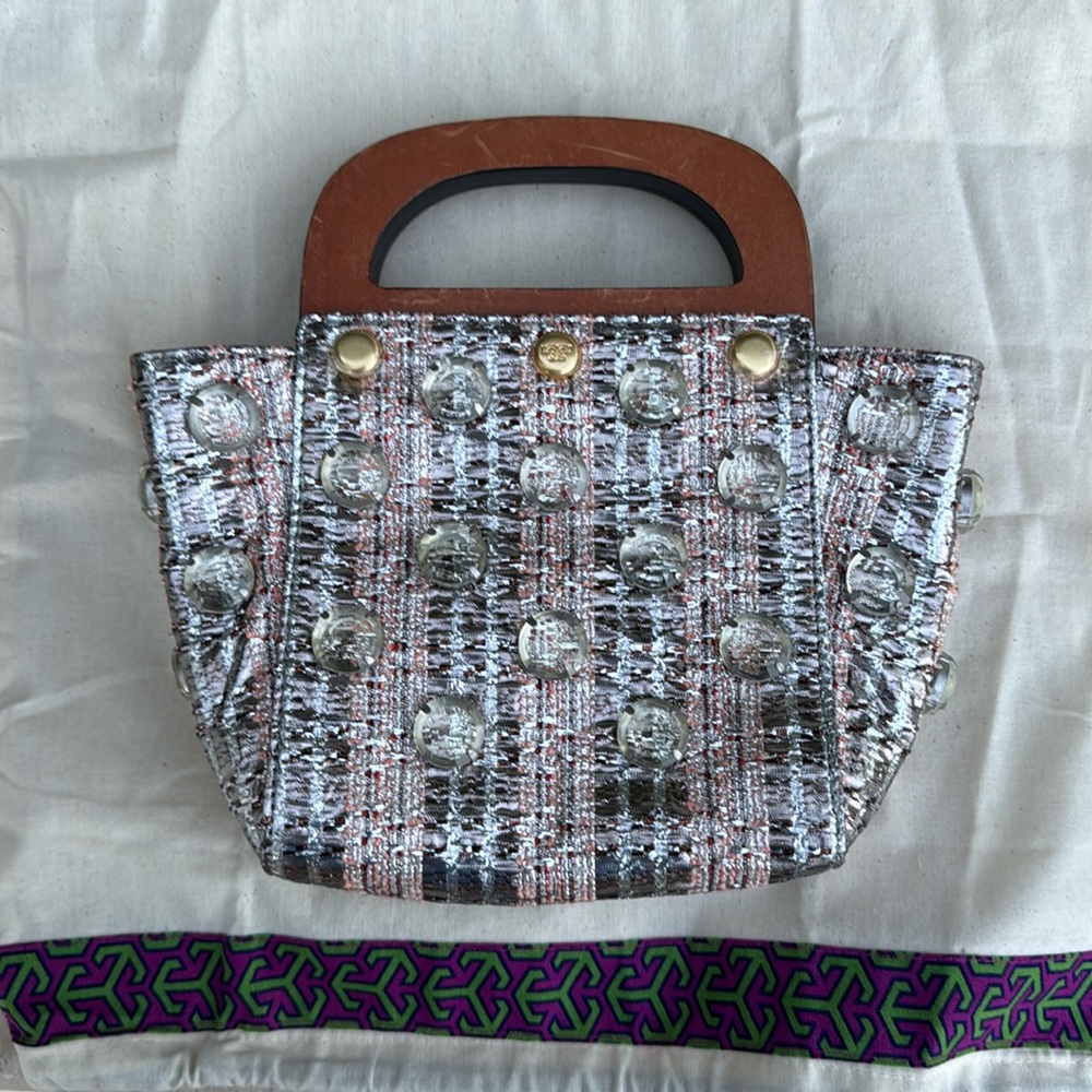 Tory Burch Metallic Purse with Wood Handles